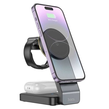 Statie de incarcare telefoane pentru iPhone, Apple Watch, AirPods Hoco Motorcycle, Black