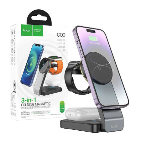 Statie de incarcare telefoane pentru iPhone, Apple Watch, AirPods Hoco Motorcycle, Black