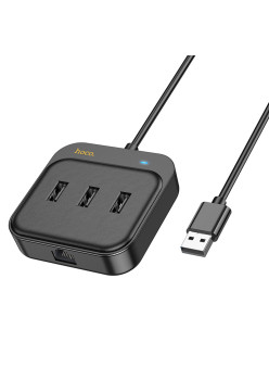 Adaptor USB la 3x USB3.0 si RJ45, 1.2m Hoco Easy Link, Black