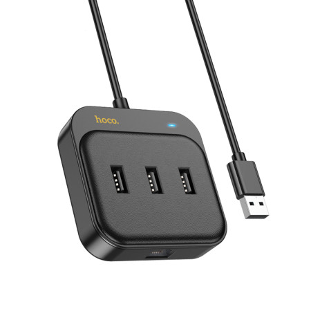 Adaptor USB la 3x USB3.0 si RJ45, 1.2m Hoco Easy Link, Black