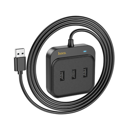 Adaptor USB la 3x USB3.0 si RJ45, 1.2m Hoco Easy Link, Black