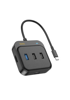 Hub Tipe-C la HDTV, RJ45, USB3.0, 2x USB2.0, PD100W, 0.2m Hoco Easy Link, Black