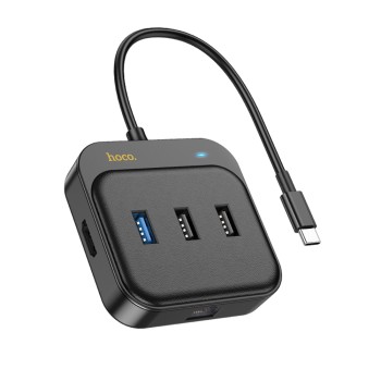 Hub Tipe-C la HDTV, RJ45, USB3.0, 2x USB2.0, PD100W, 0.2m Hoco Easy Link, Black