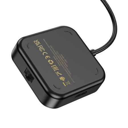 Hub Tipe-C la HDTV, RJ45, USB3.0, 2x USB2.0, PD100W, 0.2m Hoco Easy Link, Black