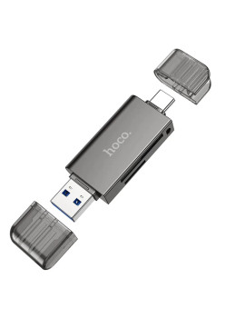 Cititor de Carduri USB/Tip-C 3.0 la MicroSD, SD  Hoco, Metal Gray