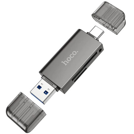 Cititor de Carduri USB/Tip-C 3.0 la MicroSD, SD  Hoco, Metal Gray