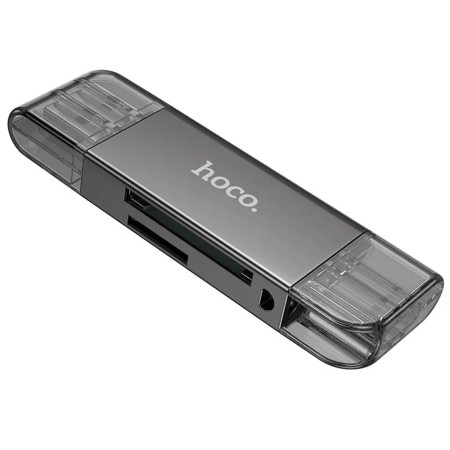 Cititor de Carduri USB/Tip-C 3.0 la MicroSD, SD  Hoco, Metal Gray