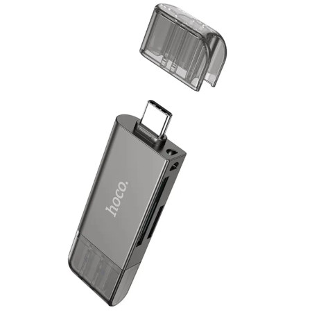 Cititor de Carduri USB/Tip-C 3.0 la MicroSD, SD  Hoco, Metal Gray