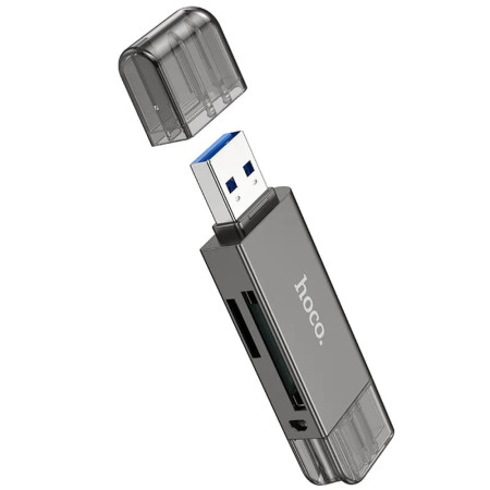 Cititor de Carduri USB/Tip-C 3.0 la MicroSD, SD  Hoco, Metal Gray
