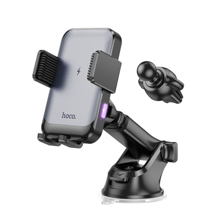 Suport telefon auto pentru Bord / Prabriz / Grila Ventilatie, 15W Hoco Climber, Black/Gray