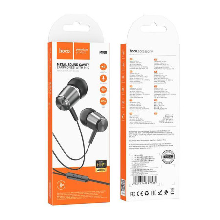Casti cu Fir Jack, 1.2m Hoco, Metal Gray