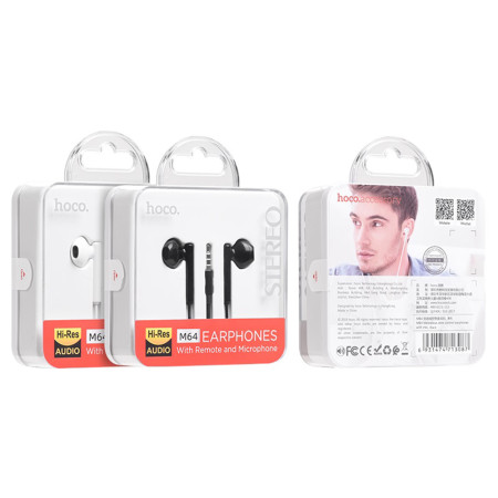 Casti cu Fir si Microfon, 1.2m Hoco Melodious, White