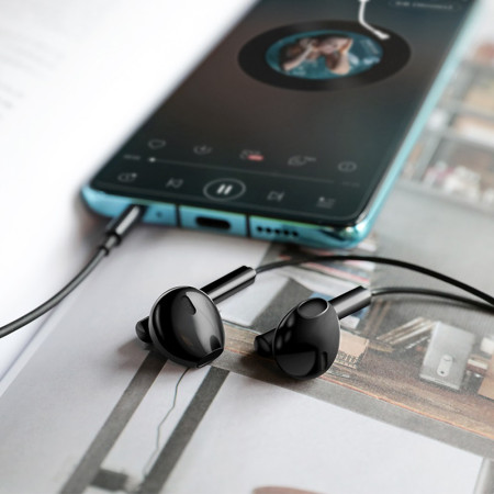 Casti cu Fir si Microfon, 1.2m Hoco Melodious, Black