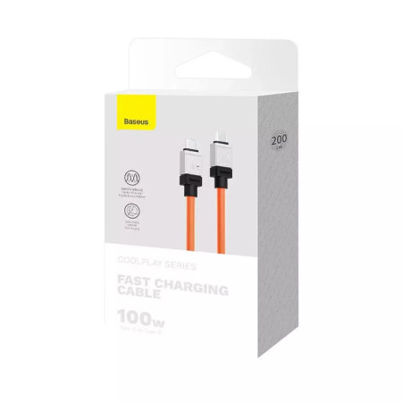 Cablu de Date Tip-C la Tipe-C Incarcare Super Rapida PD100W, 2m Baseus CoolPlay, Orange