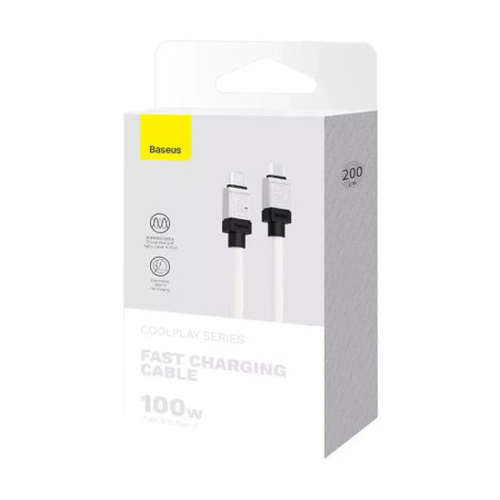 Cablu de Date Tip-C la Tip-C Incarcare Super Rapida PD100W, 2m, Baseus CoolPlay, White