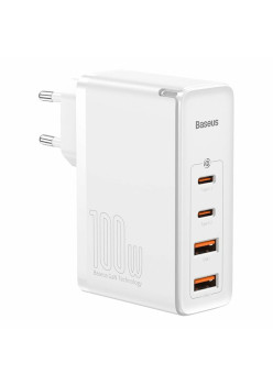 Incarcator 2x USB-C PD 100W, 2x USB-A QC3.0 si Cablu Tip-C Baseus (CCGAN2P-L02), Alb