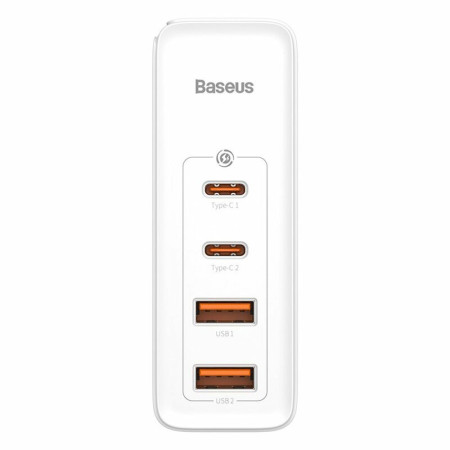 Incarcator 2x USB-C PD 100W, 2x USB-A QC3.0 si Cablu Tip-C Baseus (CCGAN2P-L02), Alb