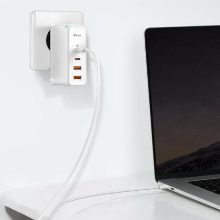 Incarcator 2x USB-C PD 100W, 2x USB-A QC3.0 si Cablu Tip-C Baseus (CCGAN2P-L02), Alb
