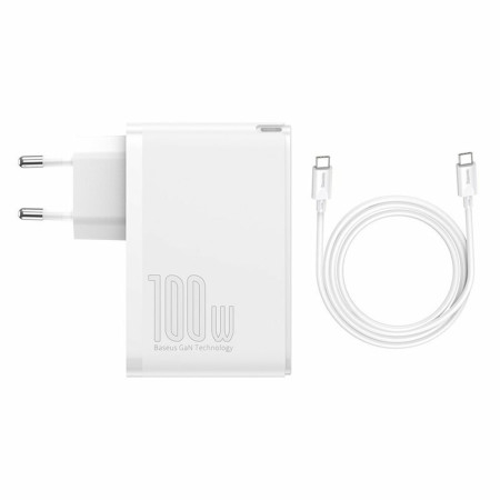 Incarcator 2x USB-C PD 100W, 2x USB-A QC3.0 si Cablu Tip-C Baseus (CCGAN2P-L02), Alb