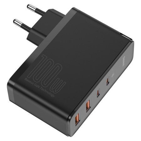 Incarcator 2x USB-C PD 100W, 2x USB-A QC3.0 cu Cablu Tip-C la Tip-C Baseus (CCGAN2P-L01), Negru
