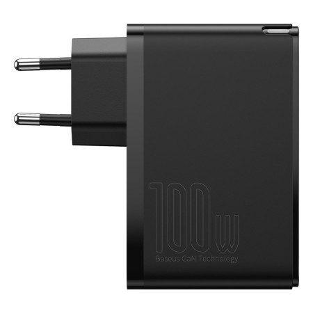Incarcator 2x USB-C PD 100W, 2x USB-A QC3.0 cu Cablu Tip-C la Tip-C Baseus (CCGAN2P-L01), Negru
