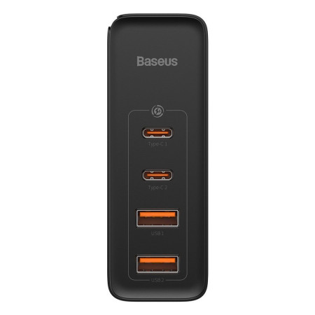 Incarcator 2x USB-C PD 100W, 2x USB-A QC3.0 cu Cablu Tip-C la Tip-C Baseus (CCGAN2P-L01), Negru