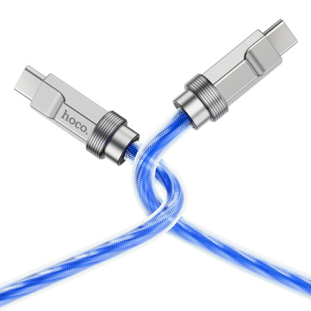 Cablu Tipe-C la Tipe-C PD100W, 1m Hoco Crystal, Blue