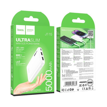 Baterie externa 2x USB, Tipe-C, Micro-USB, 500mAh Hoco Journey, Alb