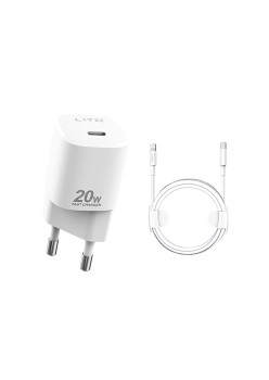 Incarcator retea Lito Tip-C PD20W Fast Charging pentru iPhone, iPad cu Cable USB-C la Lightning, 1m, Alb