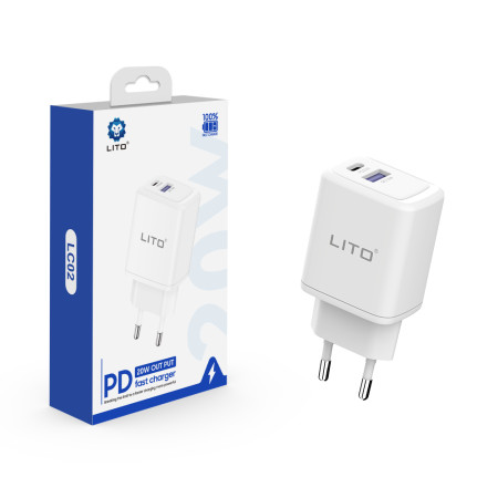 Incarcator retea Lito Tipe-C PD20W, USB-A 18W, Fast Charging pentru iPhone, Samsung, iPad, Alb