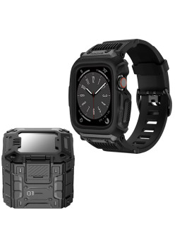 Husa compatibila Apple Watch 4 / 5 / 6 / SE / SE 2 / 7 / 8 / 9 44mm,45mm si Curea RuggedArmor, Black