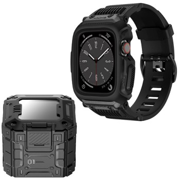 Husa compatibila Apple Watch 4 / 5 / 6 / SE / SE 2 / 7 / 8 / 9 44mm,45mm si Curea RuggedArmor, Black