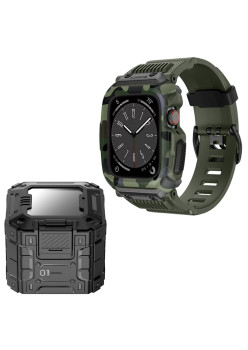 Husa compatibila Apple Watch 4 / 5 / 6 / SE / SE 2 / 7 / 8 / 9 44mm,45mm si Curea RuggedArmor, Green