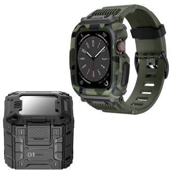 Husa compatibila Apple Watch 4 / 5 / 6 / SE / SE 2 / 7 / 8 / 9 44mm,45mm si Curea RuggedArmor, Green