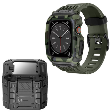 Husa compatibila Apple Watch 4 / 5 / 6 / SE / SE 2 / 7 / 8 / 9 44mm,45mm si Curea RuggedArmor, Green