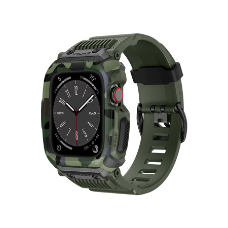 Husa compatibila Apple Watch 4 / 5 / 6 / SE / SE 2 / 7 / 8 / 9 44mm,45mm si Curea RuggedArmor, Green
