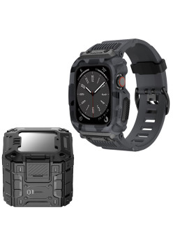 Husa compatibila Apple Watch 4/5/6/7/8/9/SE/SE 2 44,45mm si Curea RuggedArmor, Grey