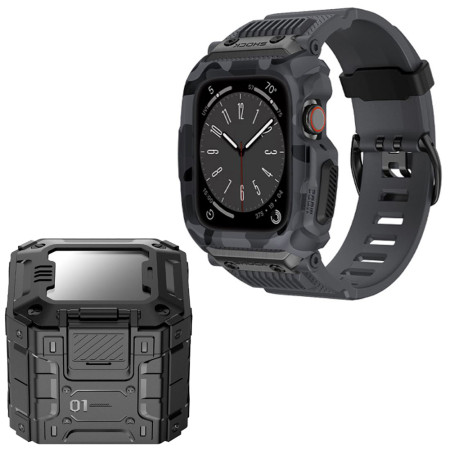 Husa compatibila Apple Watch 4/5/6/7/8/9/SE/SE 2 44,45mm si Curea RuggedArmor, Grey