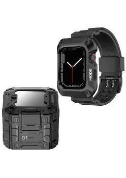 Husa compatibila Apple Watch 4 / 5 / 6 / SE / SE 2 44mm si Curea RuggedArmor, Black