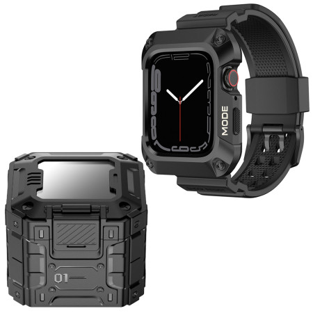 Husa compatibila Apple Watch 4 / 5 / 6 / SE / SE 2 44mm si Curea RuggedArmor, Black