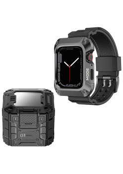 Husa compatibila Apple Watch 4 / 5 / 6 / SE / SE 2 44mm si Curea RuggedArmor, Grey