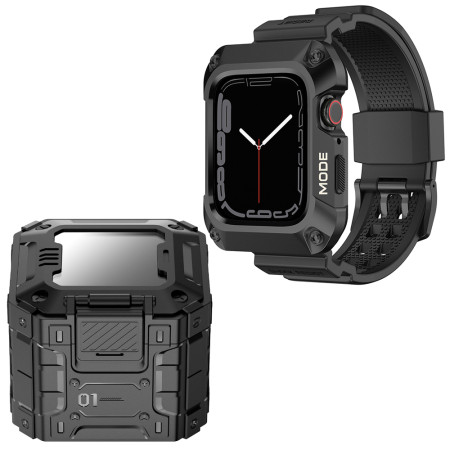 Husa compatibila Apple Watch 7 / 8 / 9 45mm si Curea RuggedArmor, Black