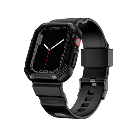 Husa compatibila Apple Watch 4 / 5 / 6 / SE / SE 2 / 7 / 8 / 9 44mm,45mm si Curea Carbon RuggedArmor, Black