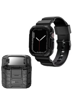 Husa compatibil Apple Watch Ultra / Ultra 2 si Curea Carbon RuggedArmor Black