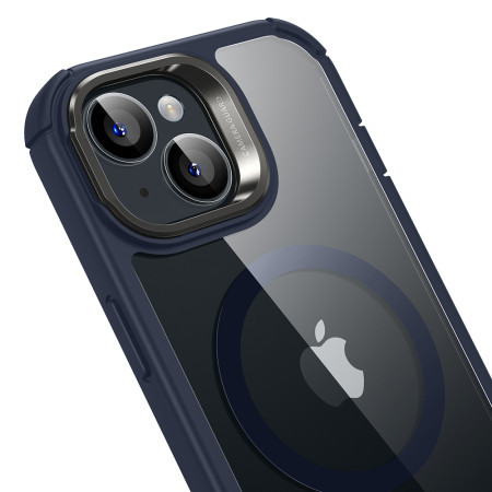 Husa pentru iPhone 15 Plus si Folie ESR Armor Tough Kickstand HaloLock, Clear Dark Blue