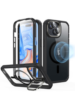 Husa pentru iPhone 15 Plus cu Folie ESR Armor Tough Kickstand HaloLock , Clear Black