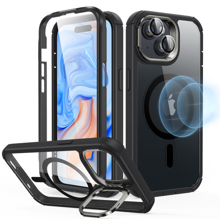 Husa pentru iPhone 15 Plus cu Folie ESR Armor Tough Kickstand HaloLock , Clear Black