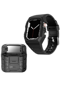 Husa compatibila Apple Watch 4 / 5 / 6 / SE / SE 2 / 7 / 8 / 9 44mm,45mm si Curea Sport RuggedArmor, Black
