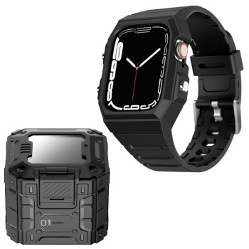 Husa compatibila Apple Watch 4 / 5 / 6 / SE / SE 2 / 7 / 8 / 9 44mm,45mm si Curea Sport RuggedArmor, Black