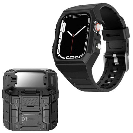 Husa compatibila Apple Watch 4 / 5 / 6 / SE / SE 2 / 7 / 8 / 9 44mm,45mm si Curea Sport RuggedArmor, Black
